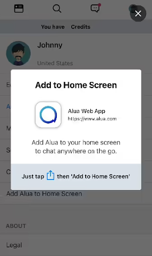 Adding Alua Web App to Home Screen